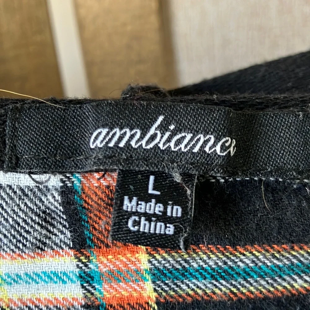 FINAL MARKDOWN Ambiance Multicolor Plaid hooded blouse large - Picture 2 of 10